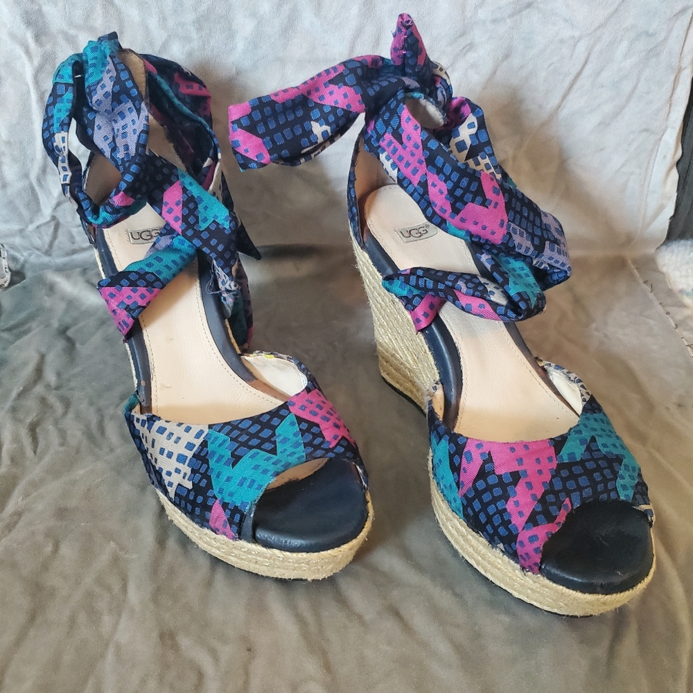Upcycled UGG Colorful Wedge Sandals Sz 8